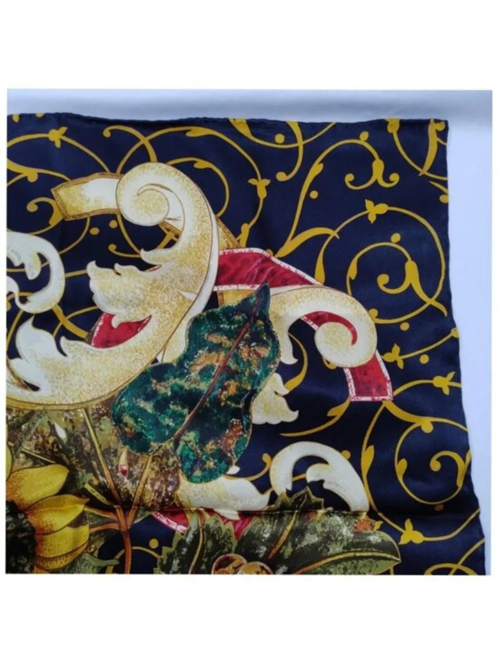 Authentic CHANEL Floral Sunflower Silk Square Scarf CC Logo